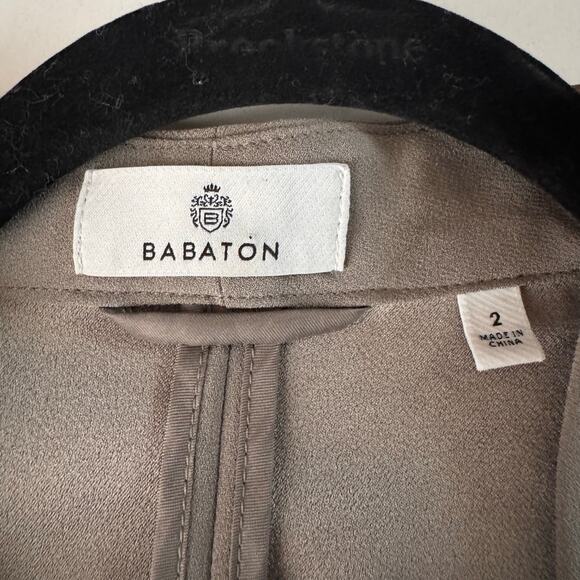 ARITZIA BABATON Blazer 2 Power Hip Taupe Mirror Crepe Open Front Shawl Collar - Picture 12 of 16